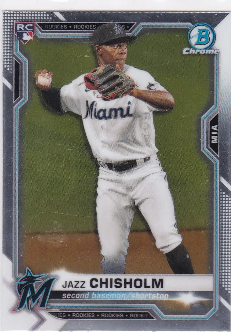 Jazz Chisholm RC Miami baseball card from 2021 Bowman Chrome product