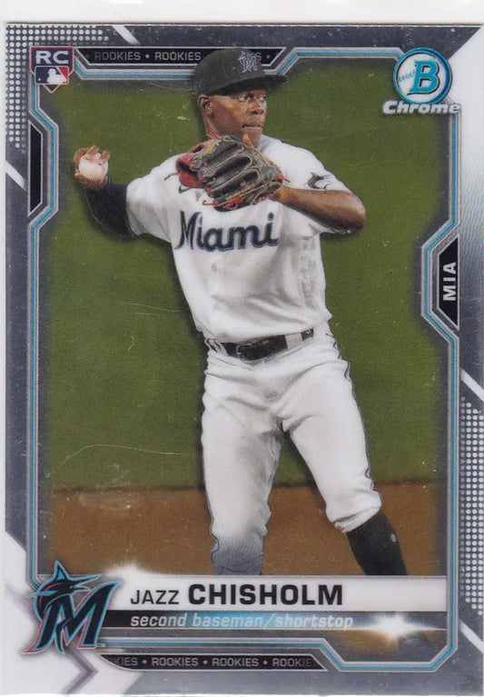 Jazz Chisholm RC Miami baseball card from 2021 Bowman Chrome product