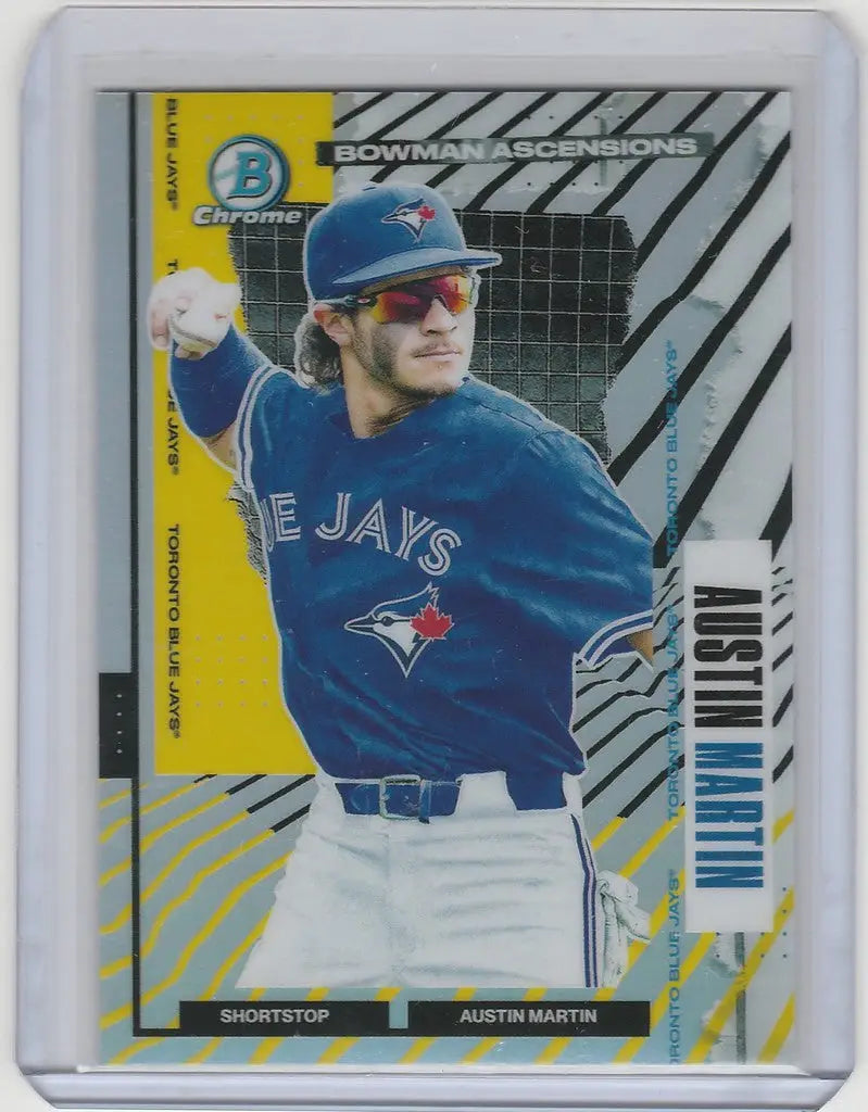 Austin Martin Toronto Blue Jays player in batting stance on Bowman Chrome Ascensions card