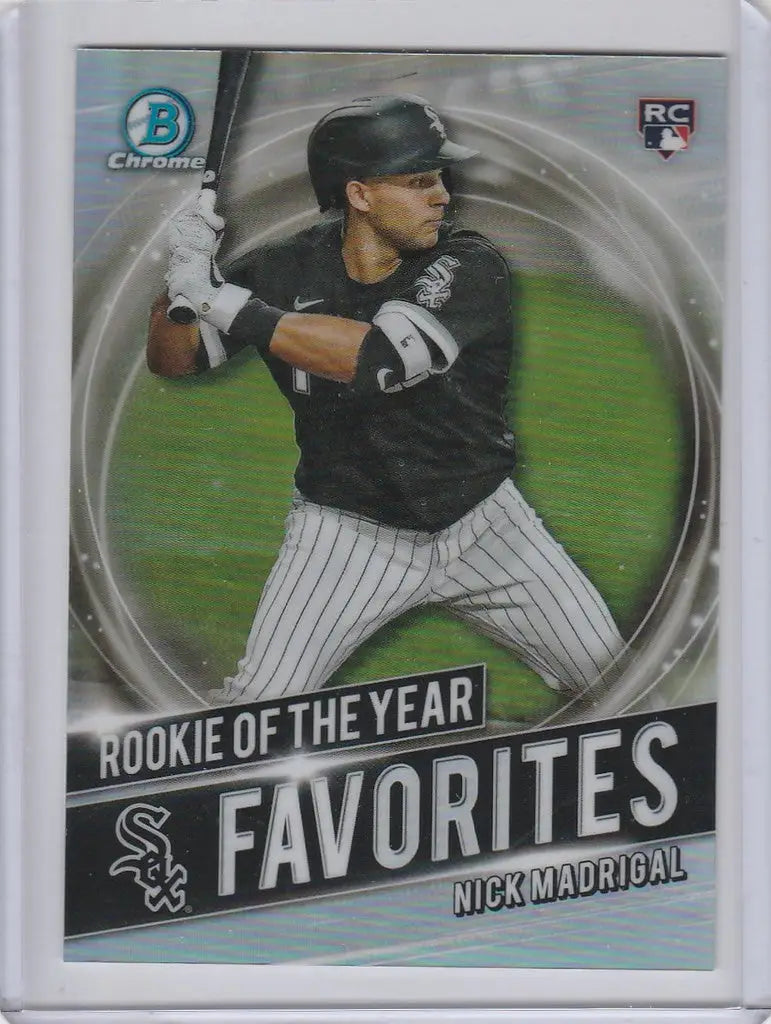 Baseball card of Nick Madrigal, Chicago White Sox, in 2021 Bowman Chrome ROY Favorites