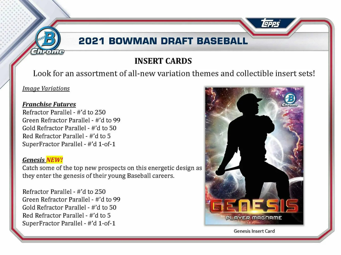 2021 Bowman Draft Baseball Asia Exclusive insert checklist displayed in hobby box