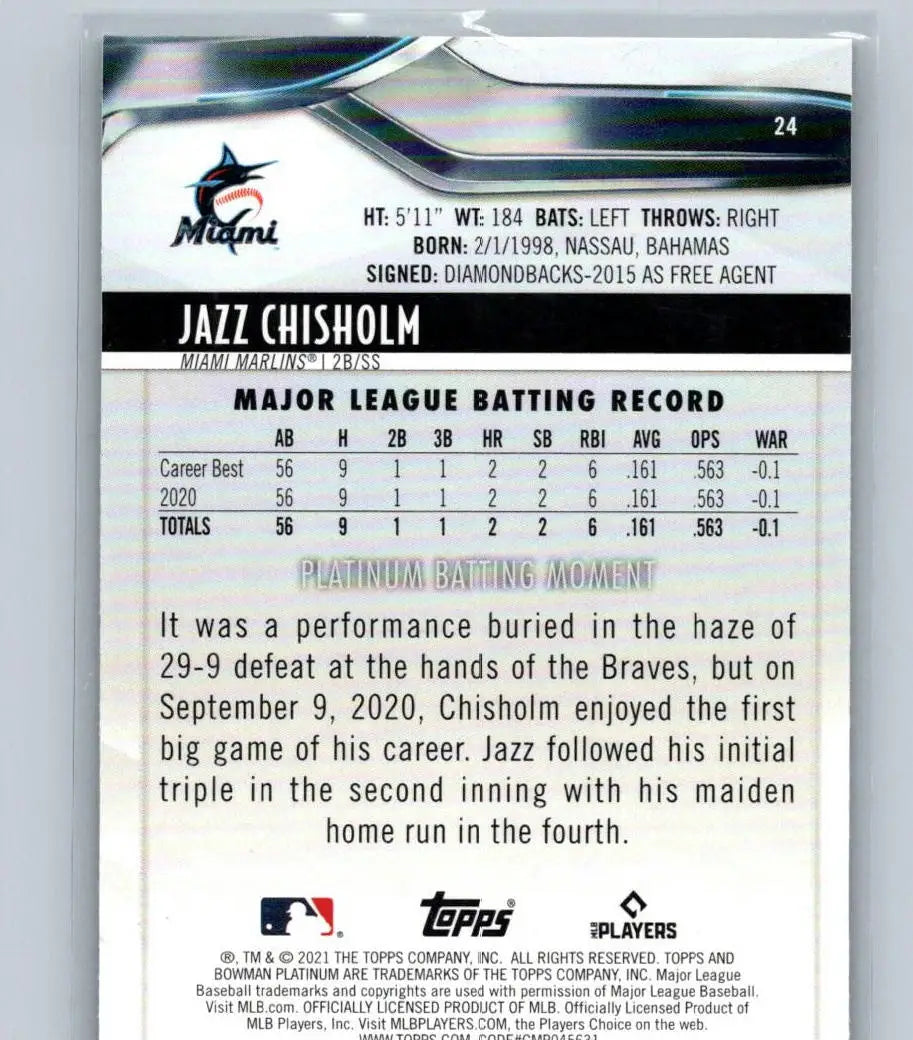 Jazz Chisholm 2021 Bowman Platinum #24 trading card collectible image