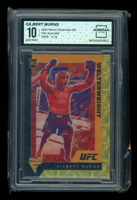 Graded Gilbert Burns UFC trading card from 2021 Chronicles UFC Flux Asia Gold series
