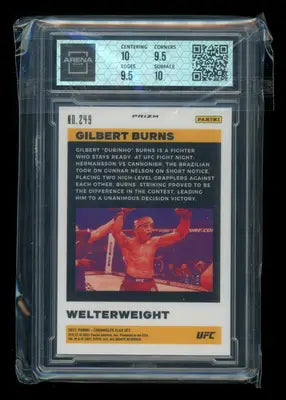 Graded Gilbert Burns UFC trading card from 2021 Chronicles UFC Flux Asia Gold series