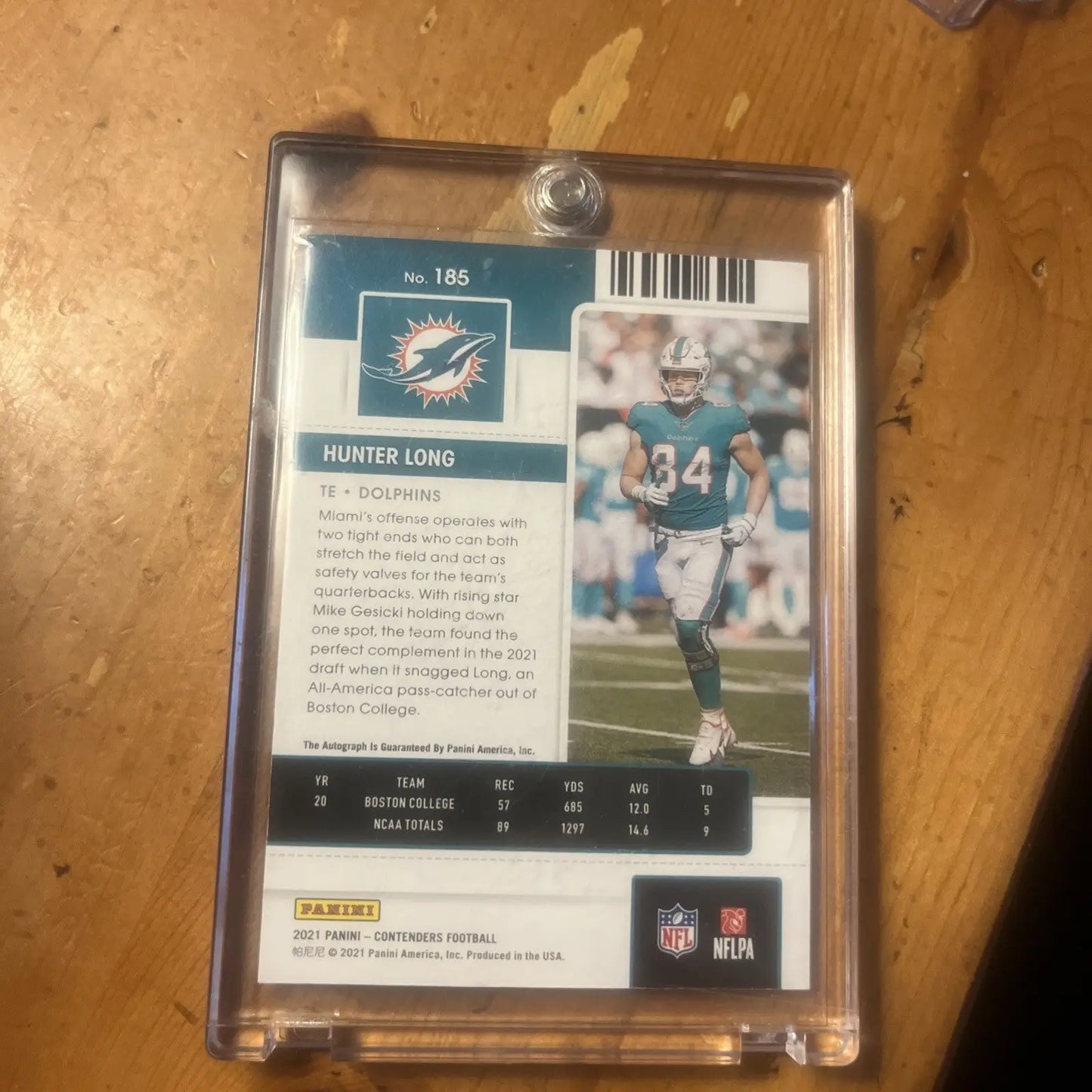 Hunter Long football card from 2021 Contenders Rookie Ticket Autograph Dolphins RC B696