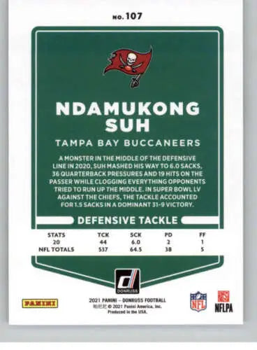 2021 Donruss #107 Ndamukong Suh NM-MT Buccaneers football card with original gloss