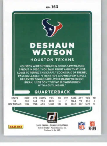Deshaun Watson 2021 Donruss #163 football card with original gloss by Simply Sandoval