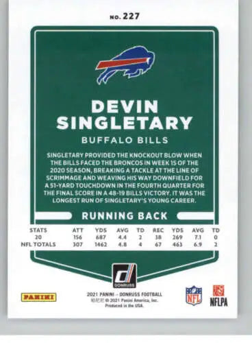 2021 Donruss #227 Devin Singletary NM-MT football card with original gloss finish