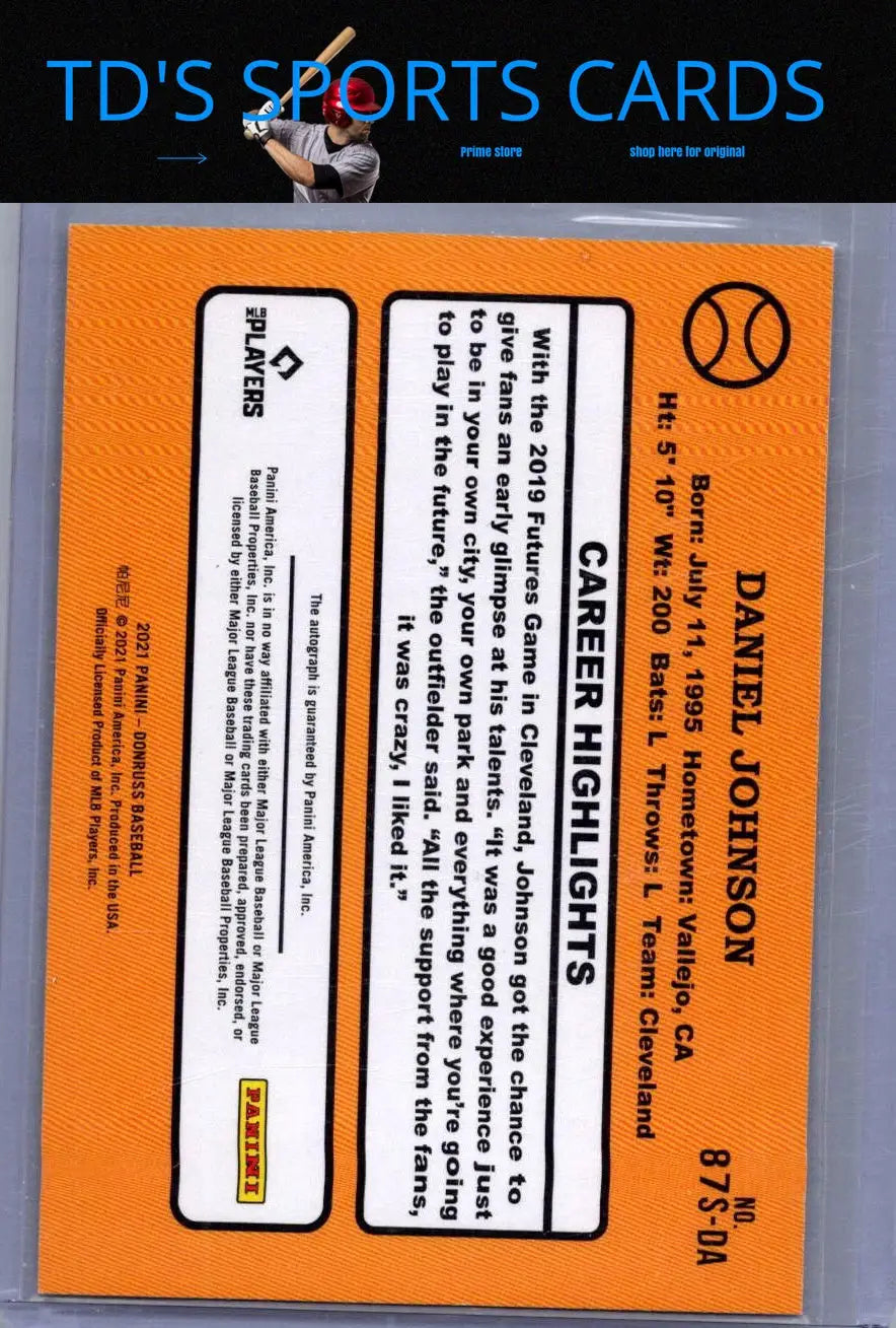 Daniel Johnson baseball card from 2021 Donruss featuring Retro 1987 Signatures