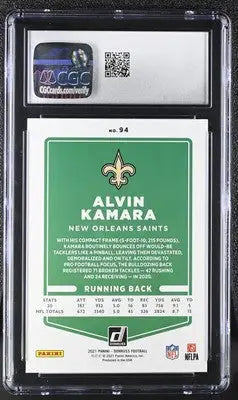 Graded Donruss Alvin Kamara football card Press Proof Blue CGC 10