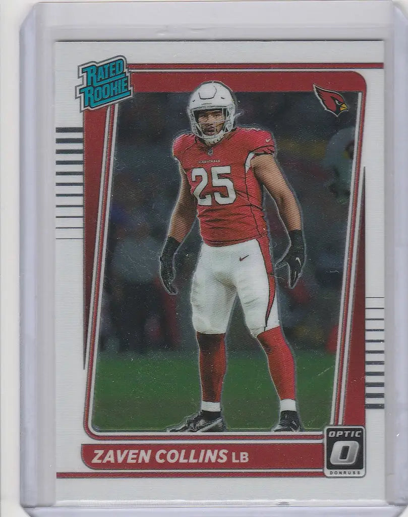 Football trading card of Zaven Collins in Arizona Cardinals red uniform number 25