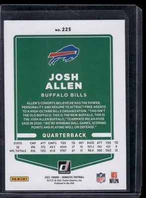 2021 Donruss Press Proof Josh Allen #225 Yellow Football - Football Card