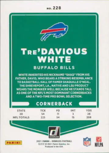 Tre’Davious White 2021 Donruss Press Proof Red football card with original gloss NM-MT Bills