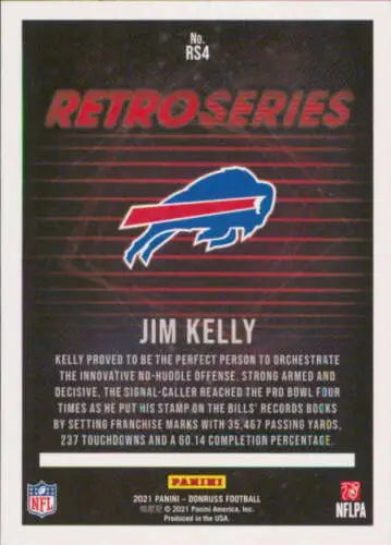 Jim Kelly football card from 2021 Donruss Retro Series with original gloss finish