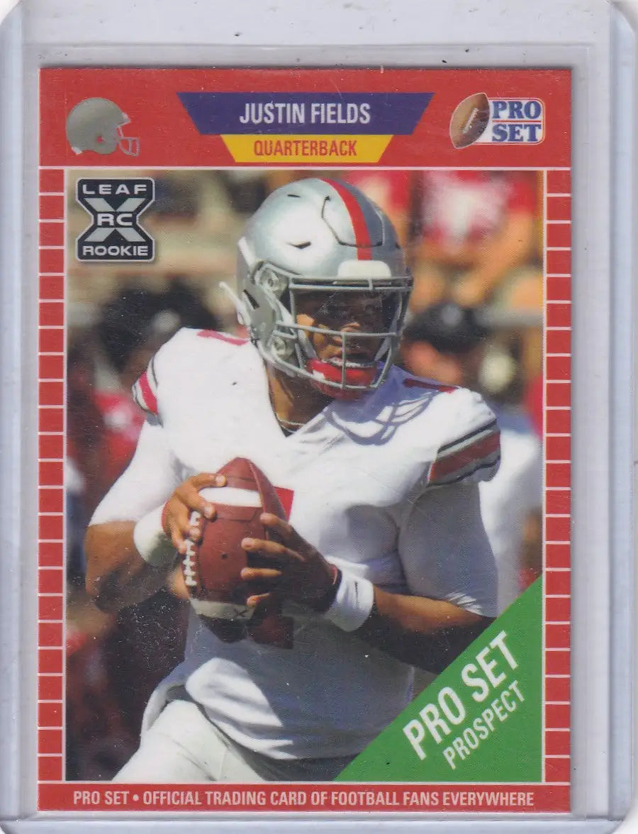 2021 Leaf Proset PS2 Justin Fields rookie football card featuring Chicago Bears player