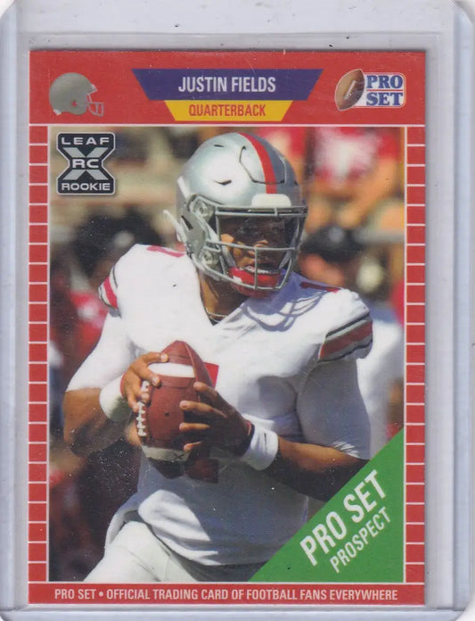 2021 Leaf Proset PS2 Justin Fields rookie football card featuring Chicago Bears player