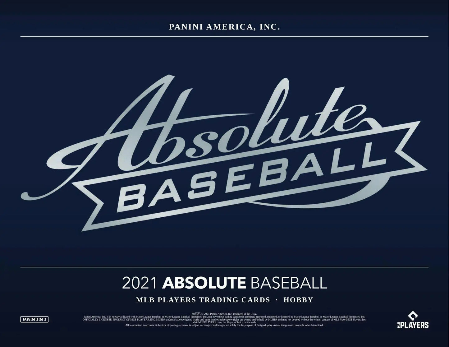2021 Panini Absolute Baseball hobby box packaging featuring trade signatures and trading cards