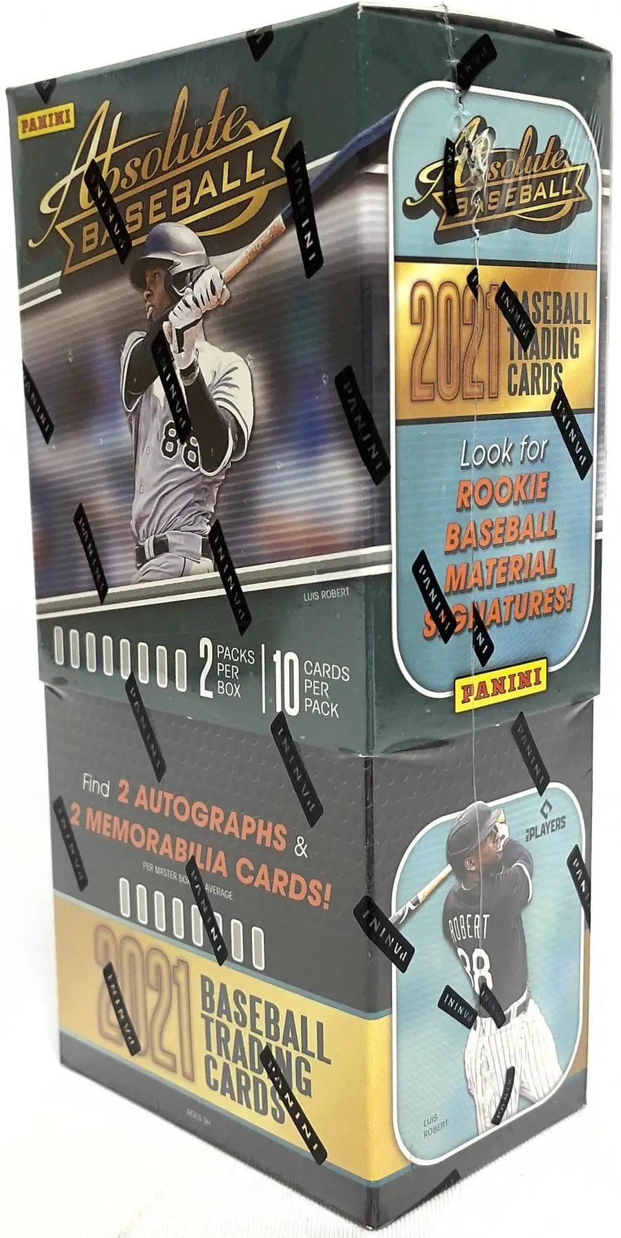 Two boxes of 2021 Panini Absolute Baseball Hobby Box with Trade Signatures cards