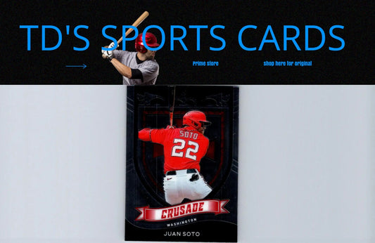 Juan Soto Crusade baseball card from 2021 Panini Chronicles featuring Soto Crusade design
