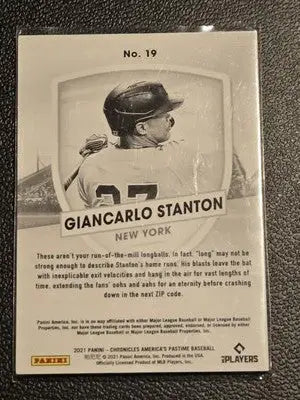 Baseball card of Giancarlo Stanton from Panini Chronicles 2021 collection