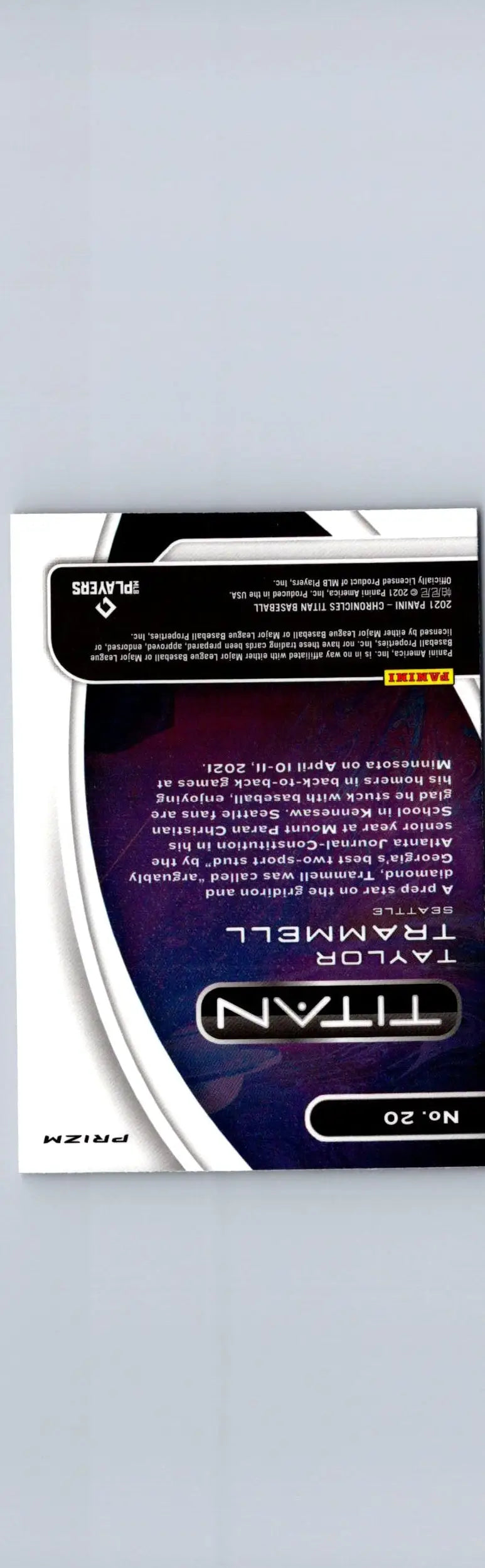 Taylor Trammell Titan Holo baseball card from 2021 Panini Chronicles product