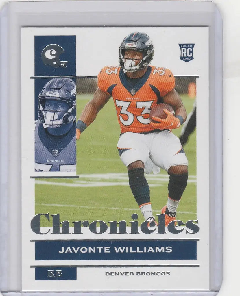 Football trading card of Javonte Williams, Denver Broncos, from Panini Chronicles