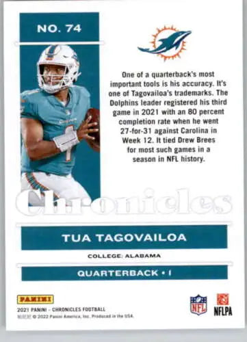 Tua Tagovailoa football card from 2021 Panini Chronicles with original gloss finish