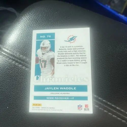 Jaylen Waddle football card from 2021 Panini Chronicles, Miami Dolphins RC collectible
