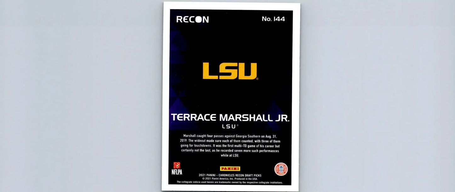 Football trading card featuring LSU’s Terrace Marshall Jr. from Panini Chronicles Draft Picks