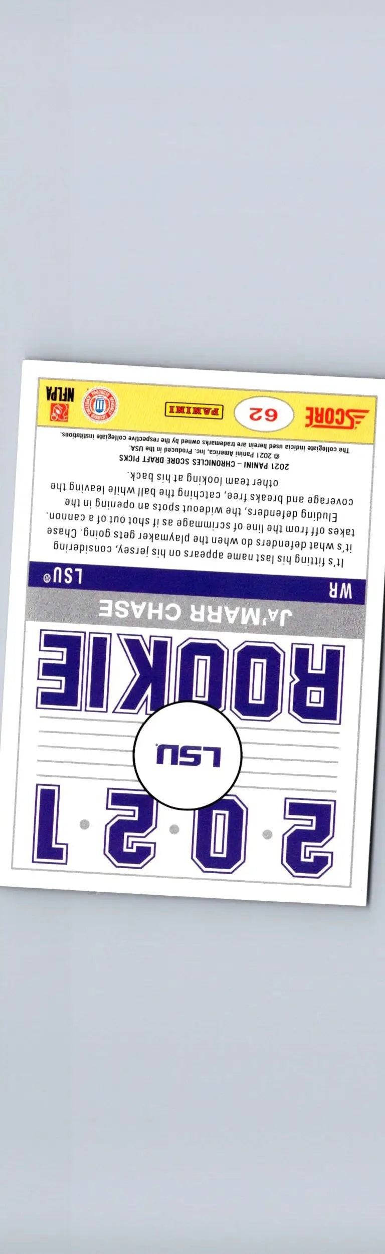 Panini Chronicles Draft Ja’Marr Chase rookie trading card from Chronicles Draft Picks series