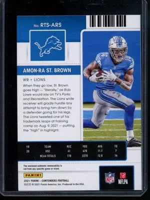 Football card Panini Contenders Amon-Ra St. Brown patch green RC rookie