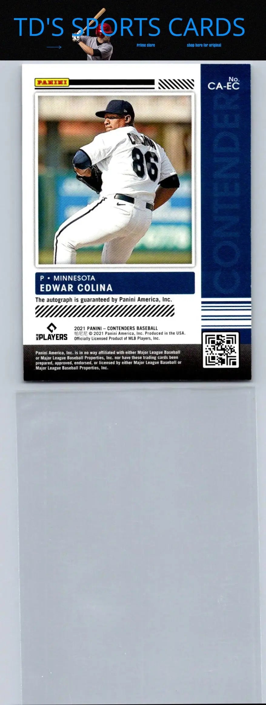 Edwar Colina baseball card from 2021 Panini Contenders with Colina Contenders Autographs