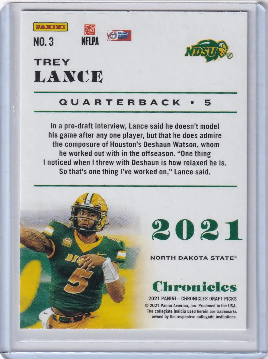 Football trading card featuring Trey Lance from Panini Draft Picks North Dakota State