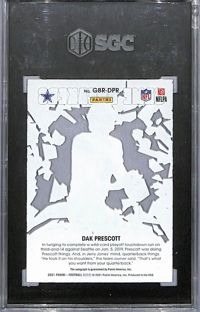Sports trading card featuring dak prescott silhouette from Panini Game Breakers series