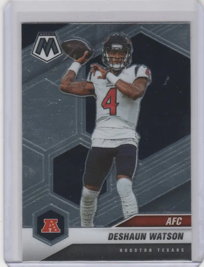 Football trading card of Deshaun Watson Houston Texans in Panini Mosaic uniform
