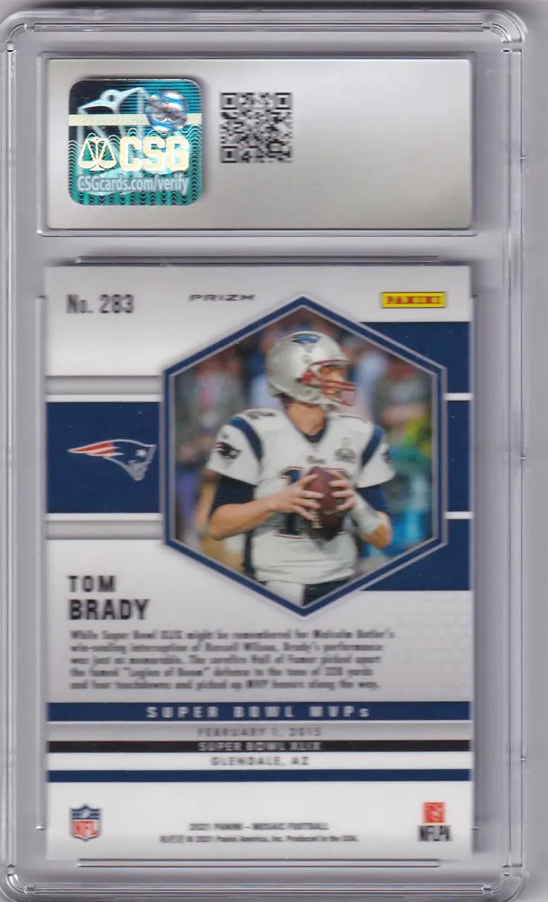 Tom Brady Panini Mosaic Green football trading card in protective slab, Mosaic Green CSG