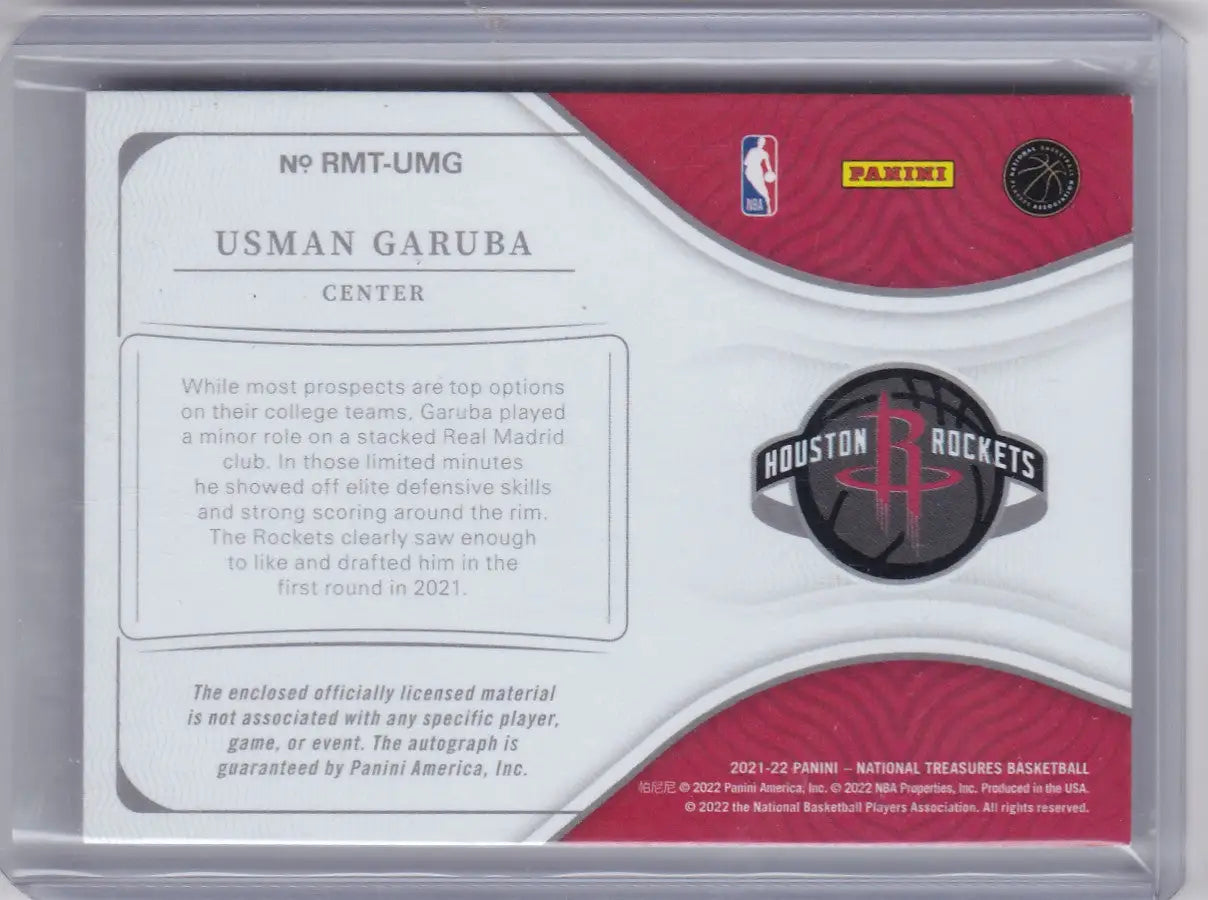2021 PANINI NATIONAL TREASURES #RMT-UMG USMAN GARUBA RPA 78/99- HOUSTON ROCKETS