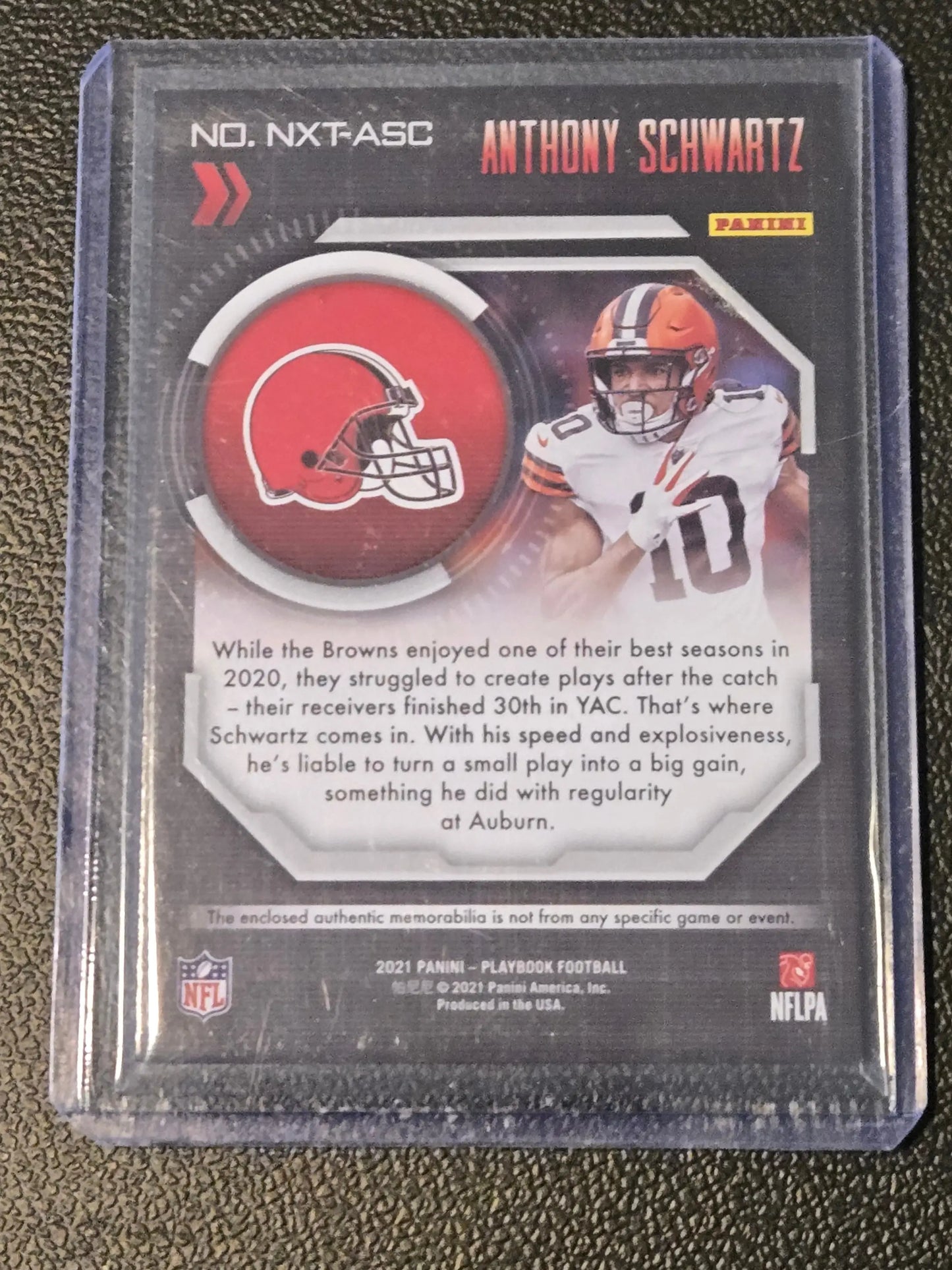 Anthony Schwartz football card from Panini Playbook 2021 Panini Playbook Next Up Jerseys