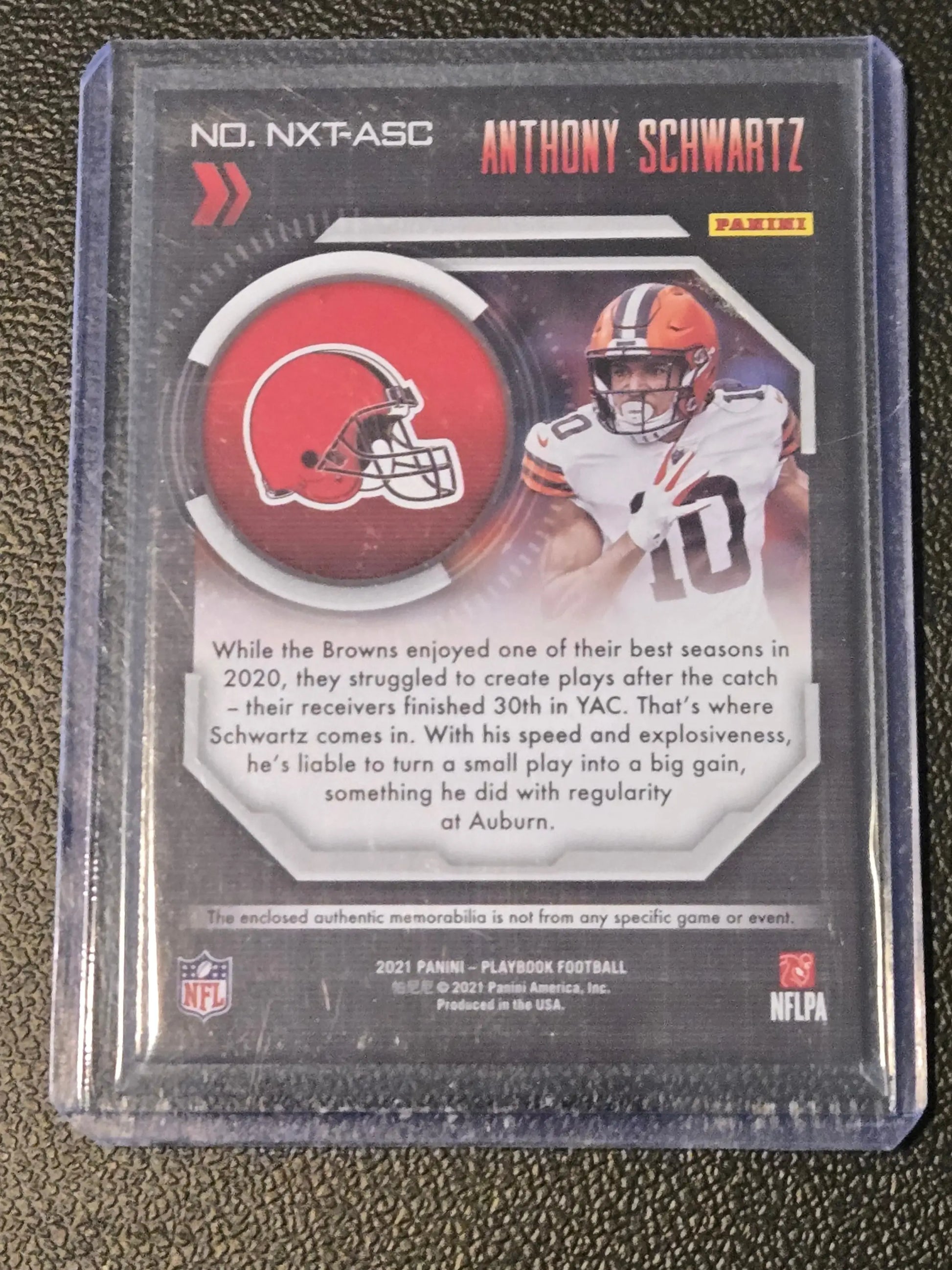 Anthony Schwartz football card from Panini Playbook 2021 Panini Playbook Next Up Jerseys