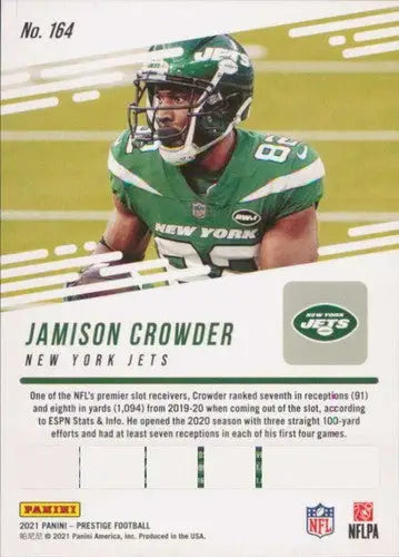 Original gloss Jamison Crowder football card from Panini Prestige 2021 Simply Sandoval collection