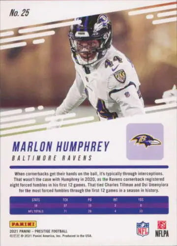 Marlon Humphrey football card 2021 Panini Prestige with original gloss NM-MT Ravens