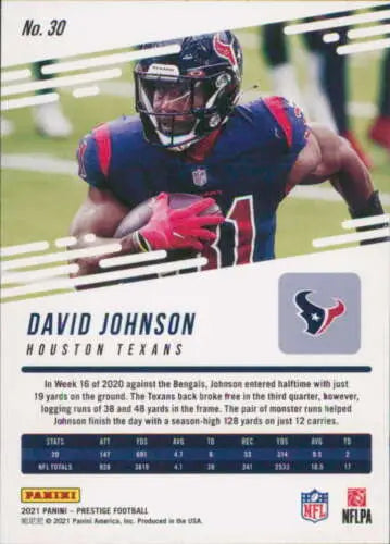 2021 Panini Prestige #30 David Johnson NM-MT Texans original gloss football card