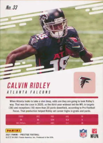 Calvin Ridley football card from 2021 Panini Prestige with original gloss finish