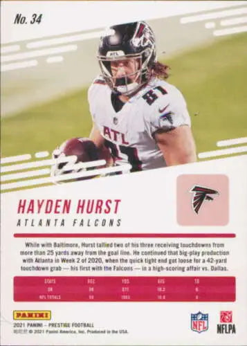 Hayden Hurst 2021 Panini Prestige football card with original gloss, NM-MT condition