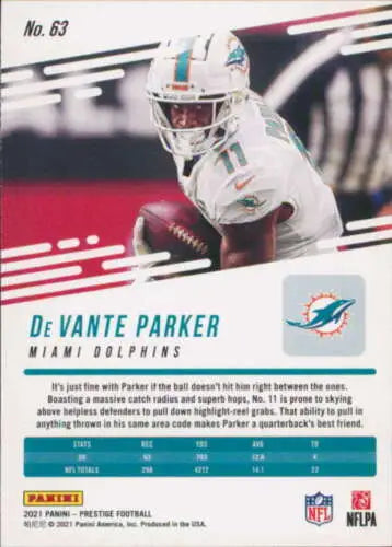 2021 Panini Prestige #63 DeVante Parker football card with original gloss and NM-MT condition