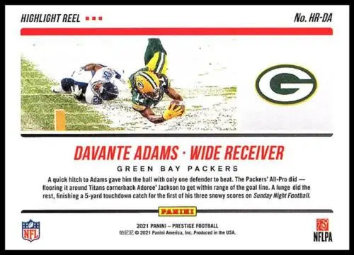 Davante Adams 2021 Panini Prestige Highlight Reel football card with original gloss