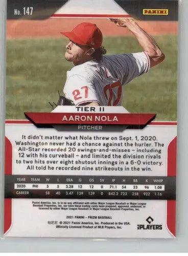 2021 Panini Prizm Aaron Nola baseball trading card with original gloss Phillies ID 45302