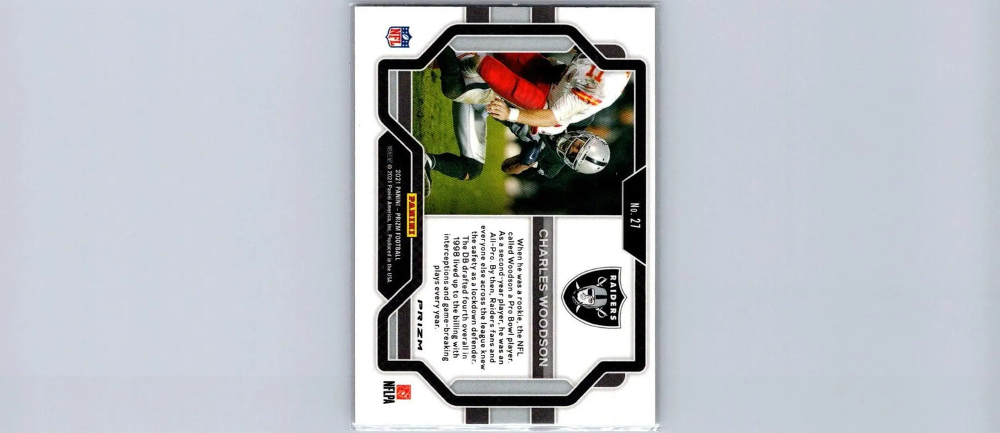 Charles Woodson football card from 2021 Panini Prizm #27 Lockdown collectible series