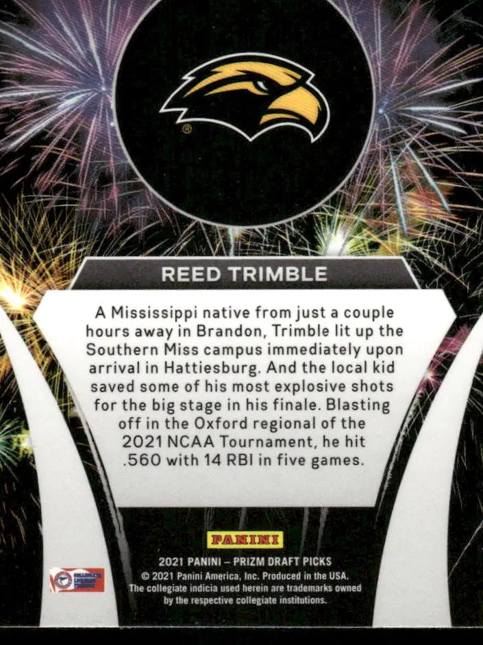 Collectible baseball card featuring Reed Trimble and Golden Eagles logo from Panini Prizm Draft