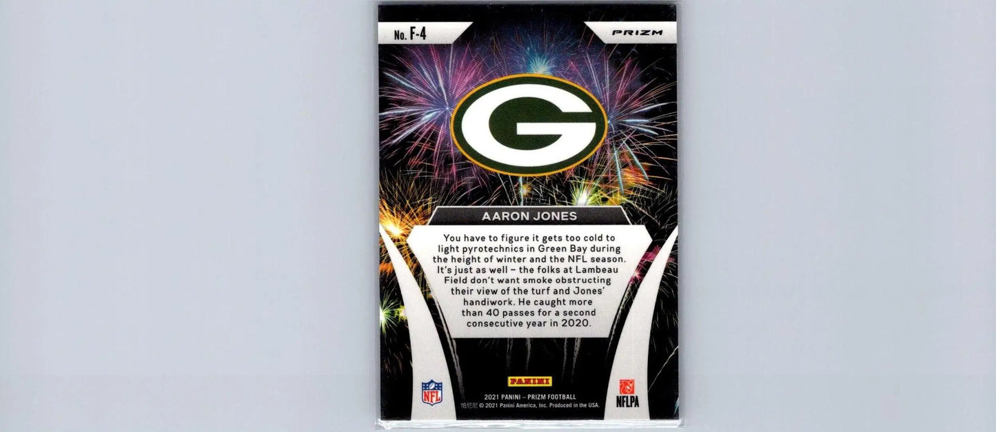Aaron Jones football card from 2021 Panini Prizm #F-4 Fireworks collection